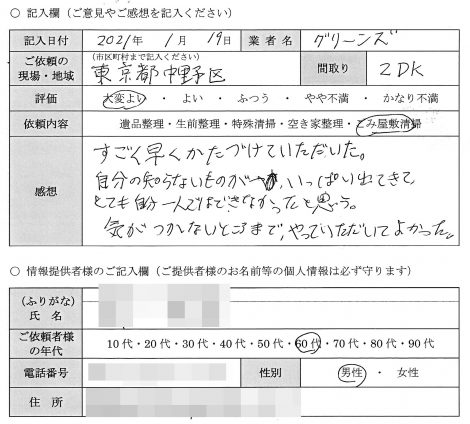 O様　60代　男性 （東京都 中野区）