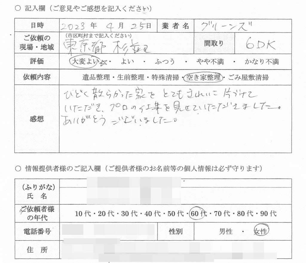 O様　60代　女性（東京都杉並区）